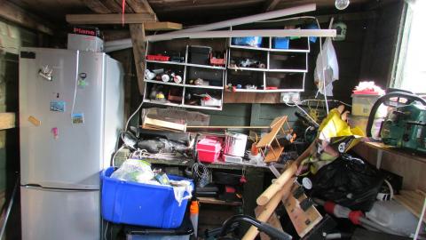 Messy garage with clutter
