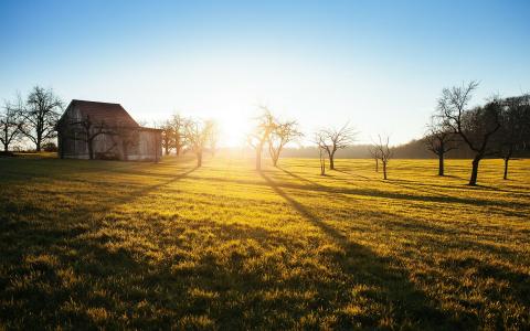 Shed with sunset